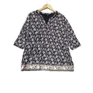 Lucky Brand Womens Shirt‎ Size 2X Peasant Blouse Floral Blouse Stretch Pintuck